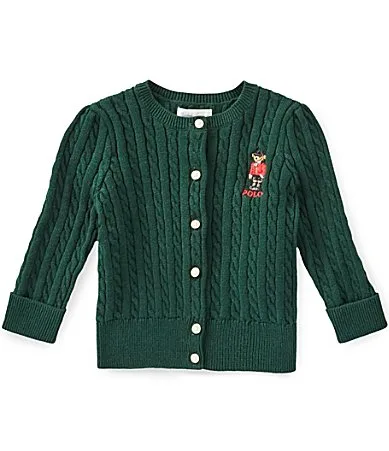 Puffed-Sleeve Polo Bear Mini-Cable Cardigan by Ralph Lauren