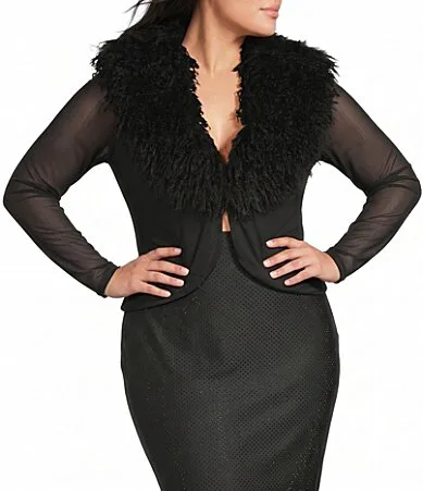 Nymia Faux Fur Collared Long Sleeve Mesh Top by Afrm