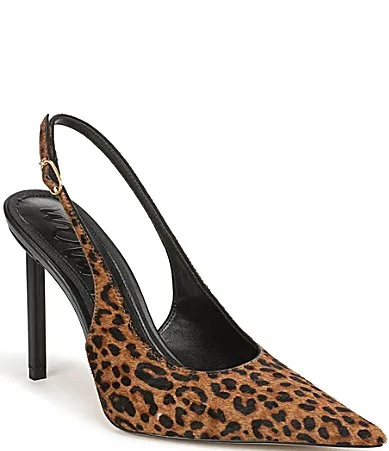 Tegan Leopard Print Calf Hair Pointed Toe Stiletto Slingback Pumps by Sam Edelman