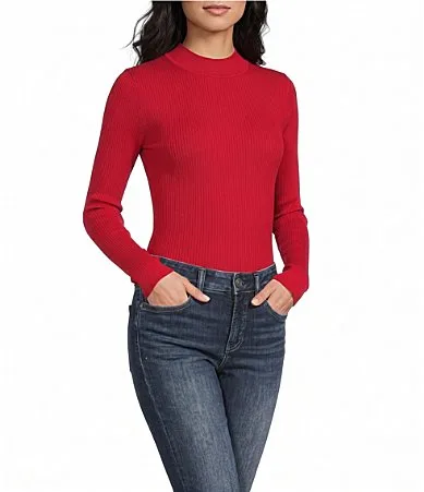 Rib Knit Mock Neck Long Sleeve Bodysuit by Blu Pepper