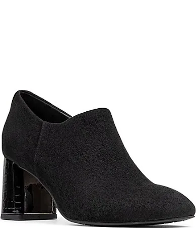 Pleeze Crepe Elastic Croco Block Heel Shooties by Donald Pliner