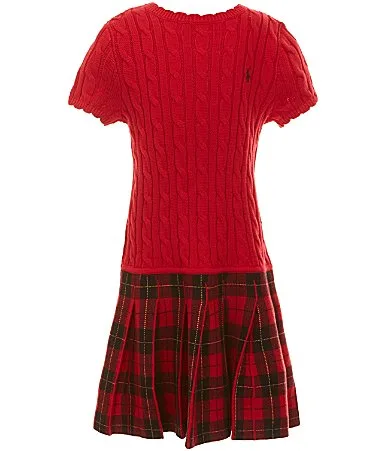 Short Sleeve Pleated Plaid Drop Waist Dress by Polo Ralph Lauren