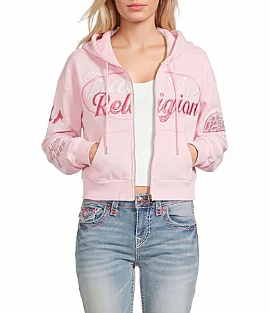Crystal Detailed Bold Logo Hooded Jacket by True Religion
