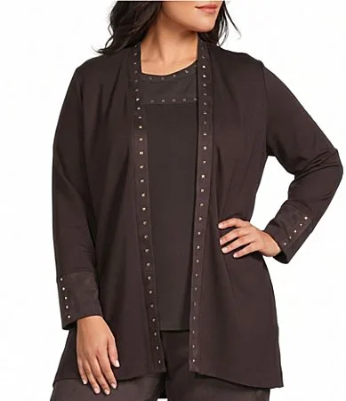 Long Sleeve Open Front Heat Set Trim Cardigan
