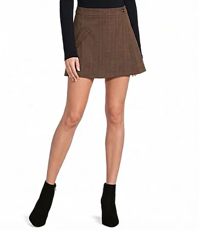 Plaid Wrap Front Flap Pocket Mini Skirt by Blu Pepper