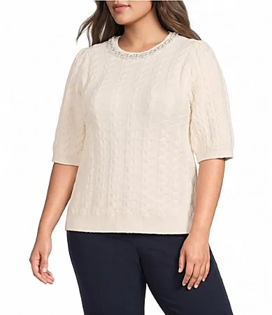 Julise Rhinestone Crew Neck Short Sleeve Sweater by Sugarlips