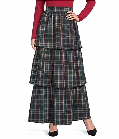 Tonia Plaid Printed High Rise Tiered Maxi Skirt by Sugarlips