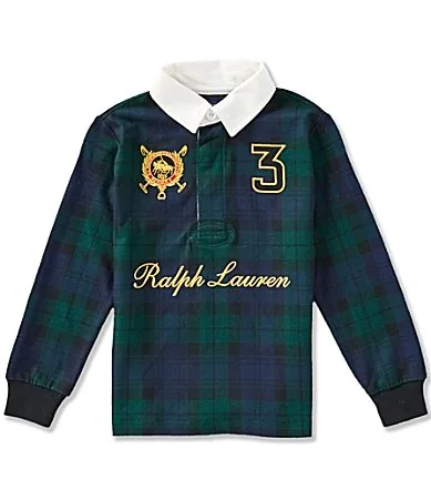 Long Sleeve Double Pony Plaid Cotton Rugby Shirt by Polo Ralph Lauren