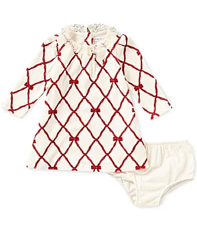 Puff Long Sleeve Ribbon Print Velour Dress by Ralph Lauren