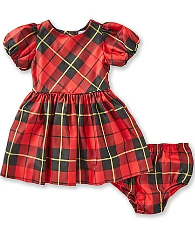 Balloon Short Sleeve Tartan Plaid Dress Bloomer Set by Ralph Lauren