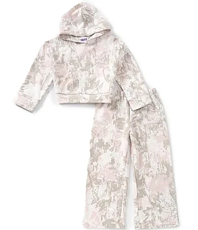 Long-Sleeve Camouflage-Printed Fleece Hoodie & Matching Wide-Leg Fleece Jogger Pant Set by Tween Diva