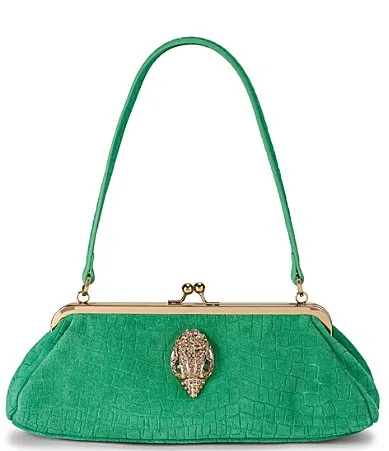 London Kensington Suede Crocodile Frame East-West Shoulder Bag by Kurt Geiger