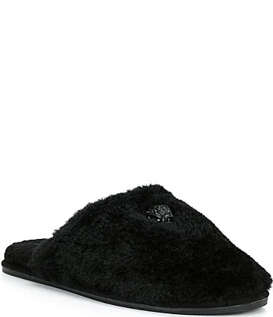London Kensington Faux Fur Logo Ornament Slippers by Kurt Geiger