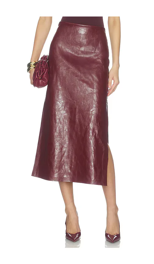 Maeve Faux Leather Slip Skirt with Slit by Alice + Olivia