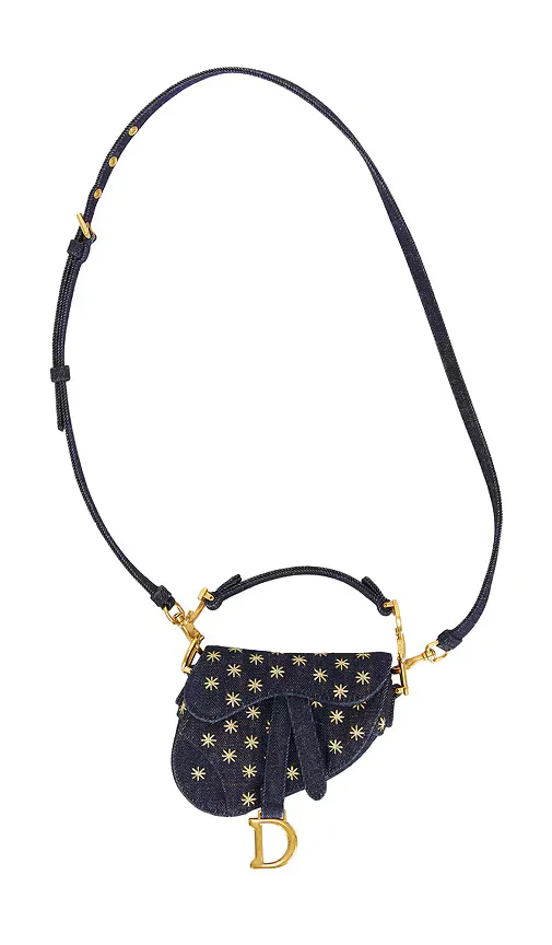 Dior Denim Embroidered Micro Saddle Bag Blue by Fwrd Renew