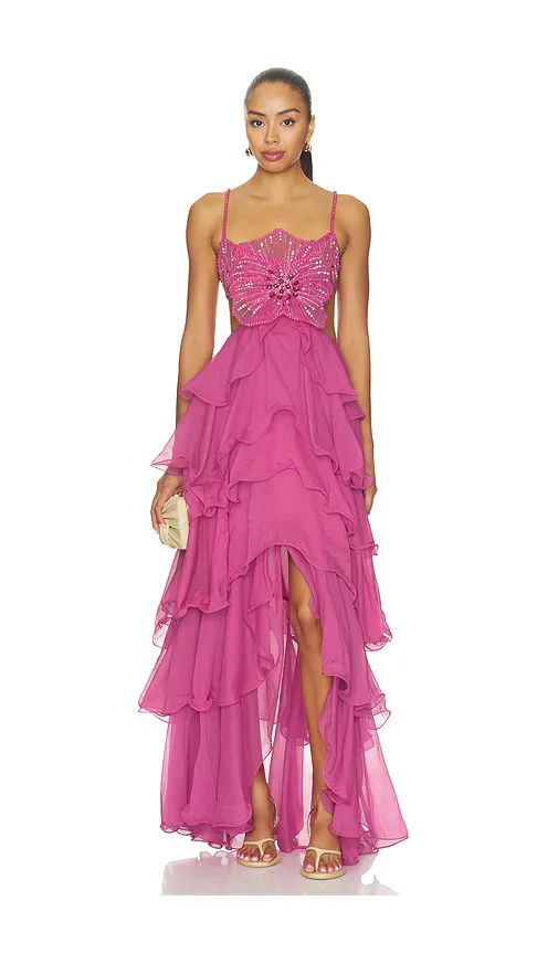 Chiffon Carmen Lotus Maxi Dress