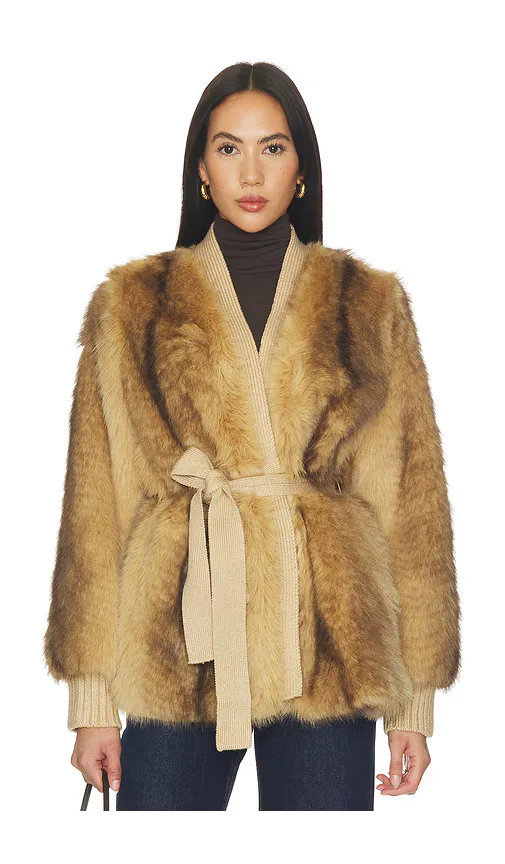 Heloise Faux Fur Belted Wrap Jacket by Generation Love
