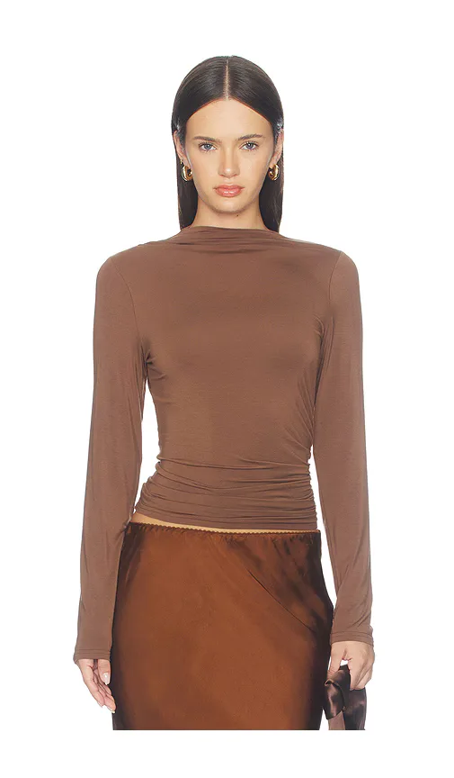 Nathalia Long Sleeve Draped Mock Neck Tee by Pistola