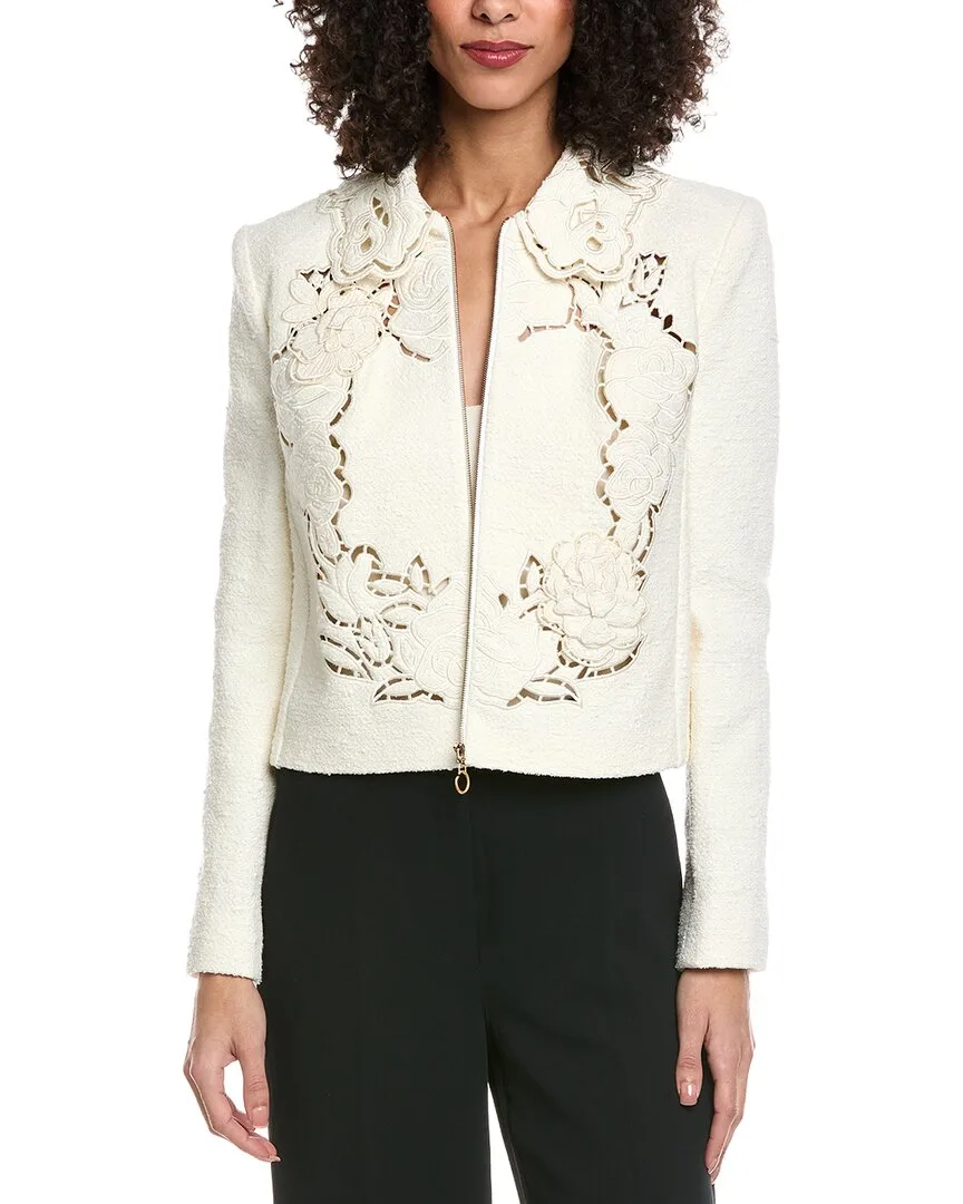 Floral Detail Tweed Silk-Lined Wool-Blend Jacket by Oscar de la Renta