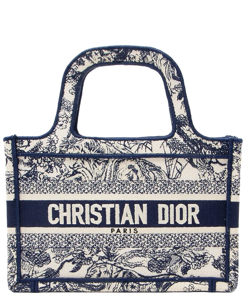 Blue, White Canvas & Embroidery Mini Book Tote (authentic Pre-Loved) by Dior