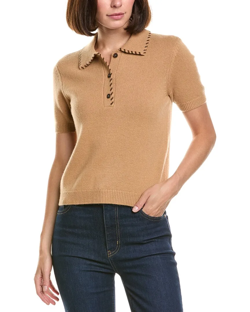 The Leather Stitch Wool & Cashmere-Blend Polo Sweater by FRAME