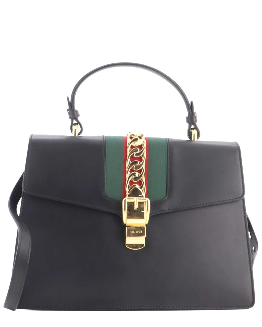 Black Leather Sylvie Top Handle Bag Medium (authentic Pre-Loved)