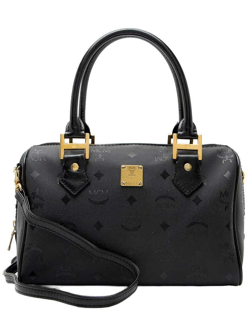 Black Coated Canvas, Leather & Nylon Boston Bag (authentic Pre-Loved) by Mcm