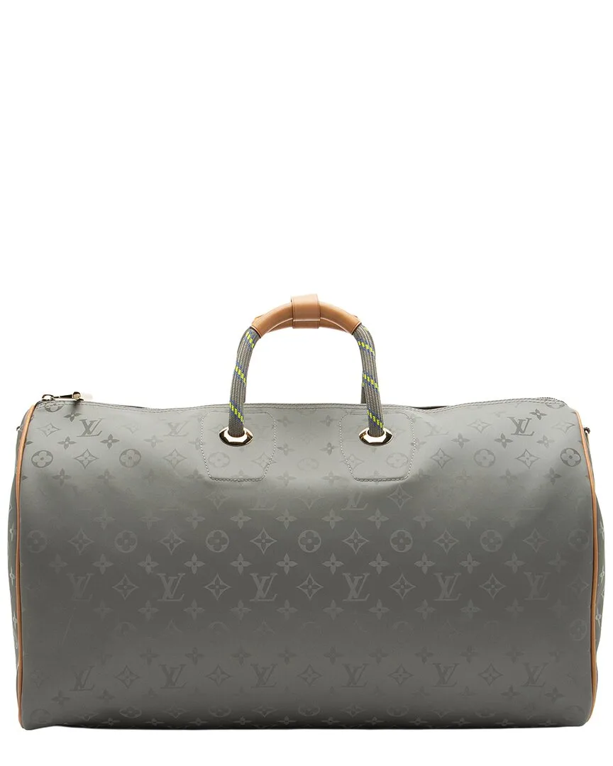 Grey Coated Canvas, Leather & Rope Keepall Bandouliere 50 Duffle (authentic Pre-Loved) by Louis Vuitton