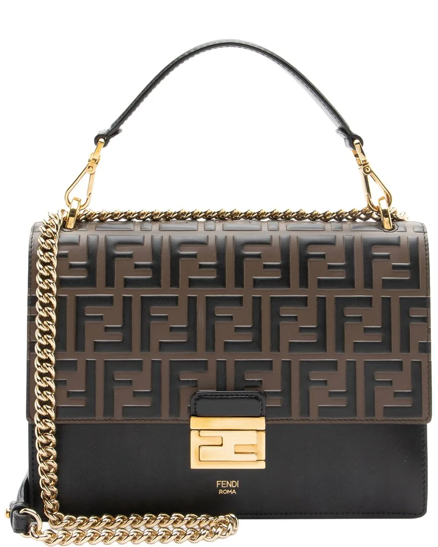 Black & Brown Calfskin & Embossed Calfskin Kan U Medium Shoulder Bag (authentic Pre-Loved) by FENDI