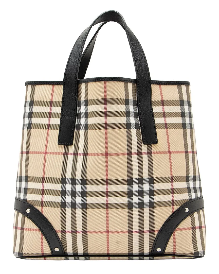 Beige & Black Coated Canvas & Leather Studded Medium Tote (authentic Pre-Loved) by Burberry