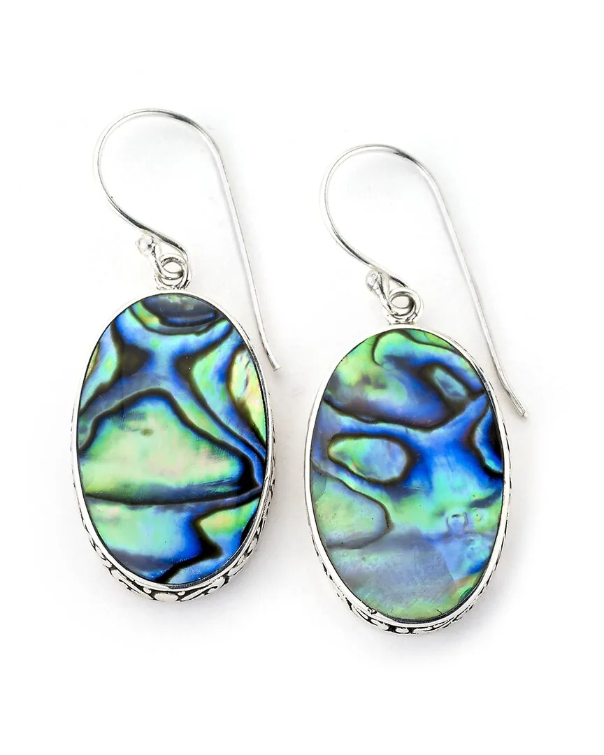 Silver Abalone Balinese Drop Earrings