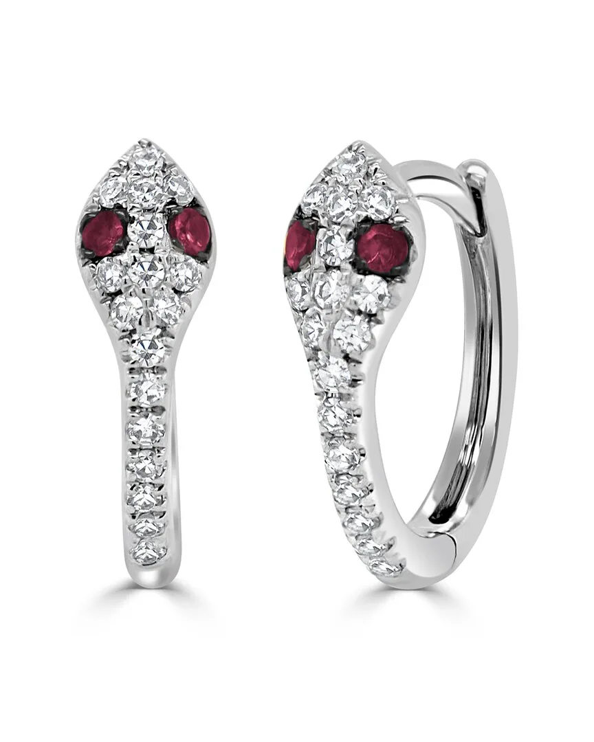 14K 0.13 ct. tw. Diamond & Ruby Snake Huggie Earrings by Sabrina Designs