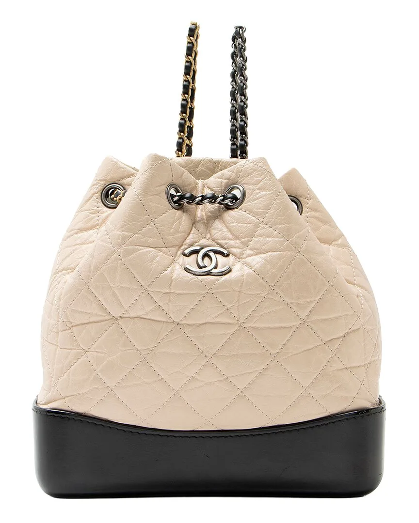 Beige, Black Quilted Aged Calfskin & Leather Gabrielle Small Backpack (authentic Pre-Loved) by CHANEL