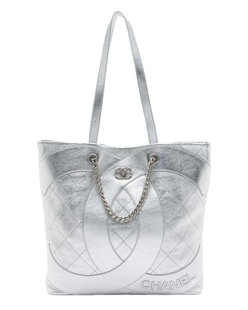 Silver Metallic Lambskin Club Monaco Large Shopping Tote (authentic Pre-Loved) by CHANEL