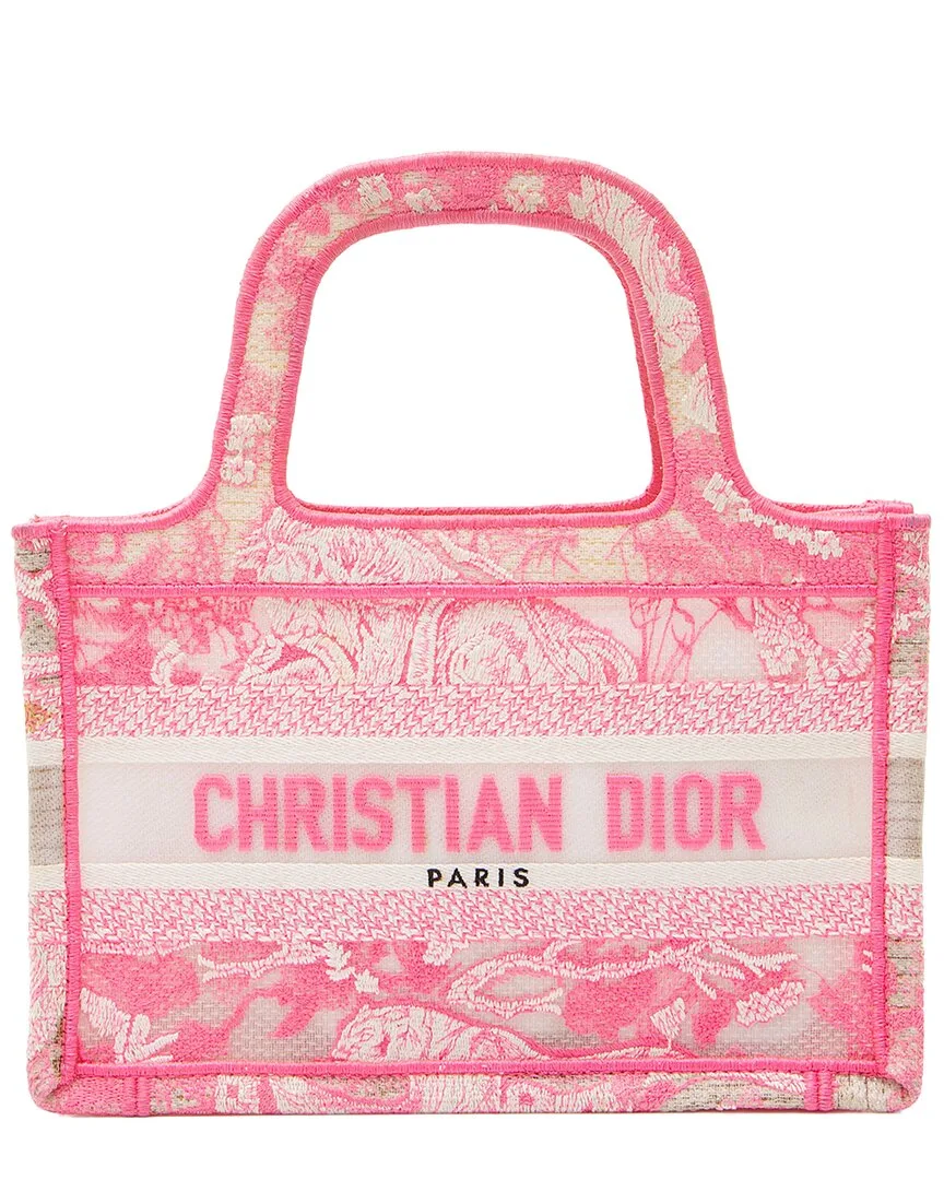 Pink & White Canvas, Embroidery & Transparent Canvas Mini Book Tote (authentic Pre-Loved) by Dior