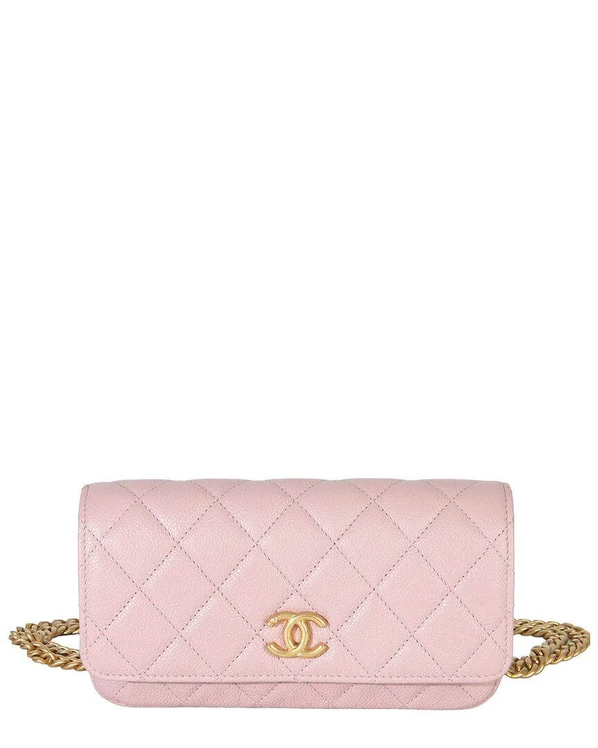 Pink Leather Light Quilted Caviar Sweetheart Phone Holder with Chain Handbag (authentic Pre-Loved) by CHANEL