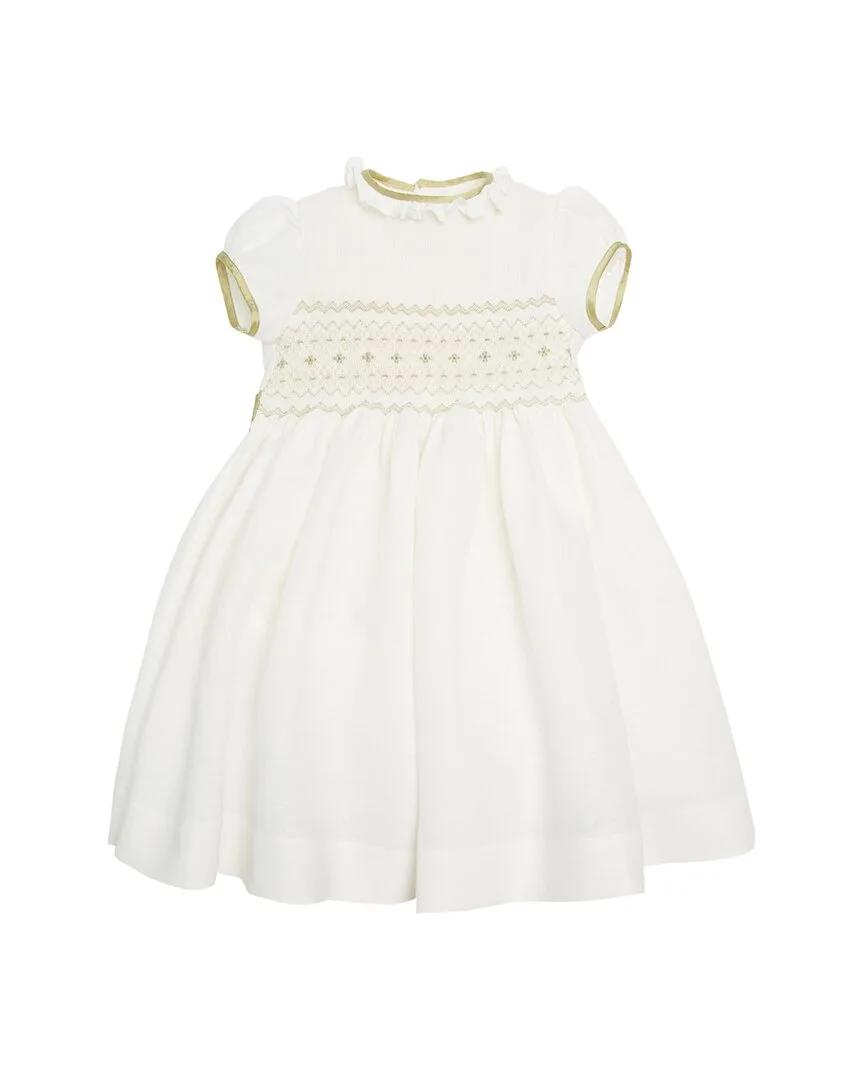 Ivory Hand Smocked Occasion Linen-Blend Dress by Pepa London