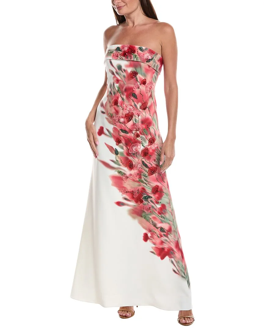 Floral Placement Strapless Column Gown by Badgley Mischka