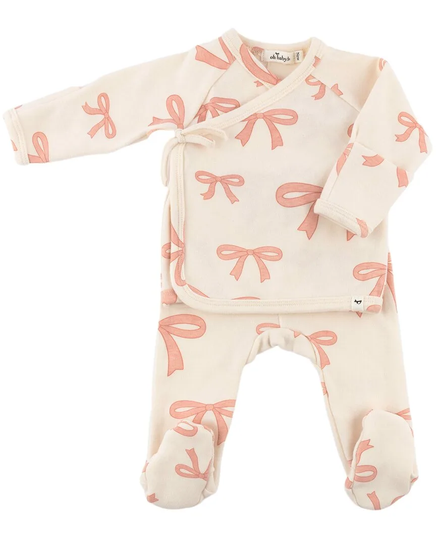 Pink Bows Baby Rib Kimono Set with Bow by Oh Baby