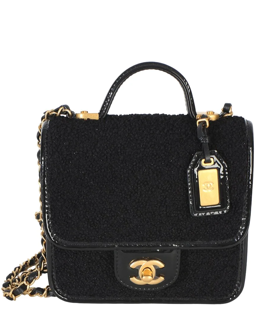 Black Fabric Tweed Patent School Memory Mini Top Handle Flap Bag (authentic Pre-Loved) by CHANEL