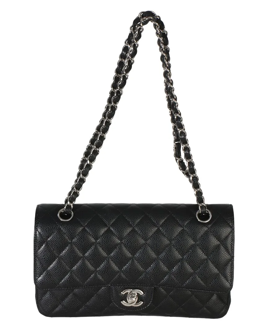 Black Leather Quilted Caviar Medium Classic Double Flap Handbag (authentic Pre-Loved) by CHANEL