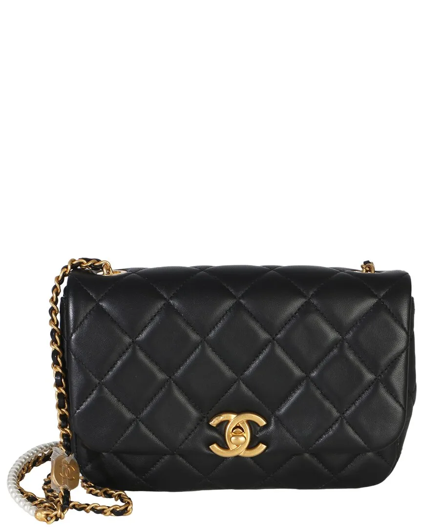 Black Leather Quilted Mini Pearly Chain Flap Bag (authentic Pre-Loved) by CHANEL