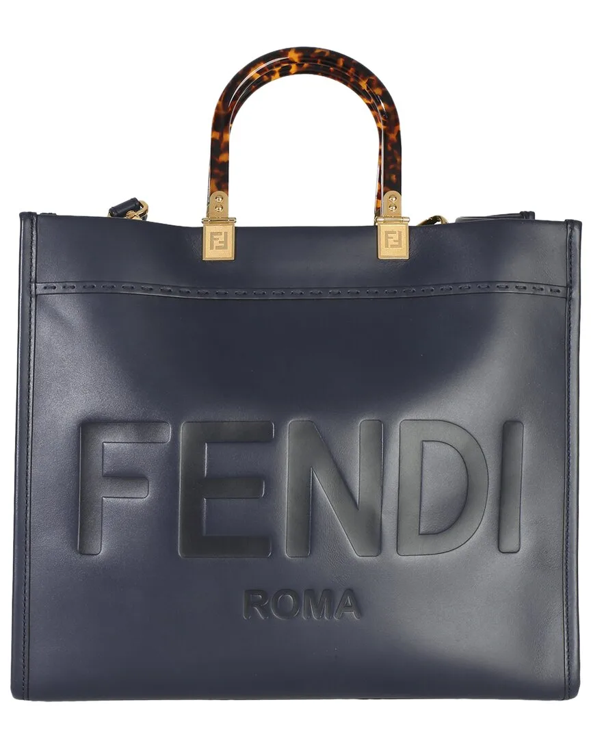 Blue Leather Vitello King Plexiglass Embossed Medium Sunshine Shopper Tote (authentic Pre-Loved) by FENDI