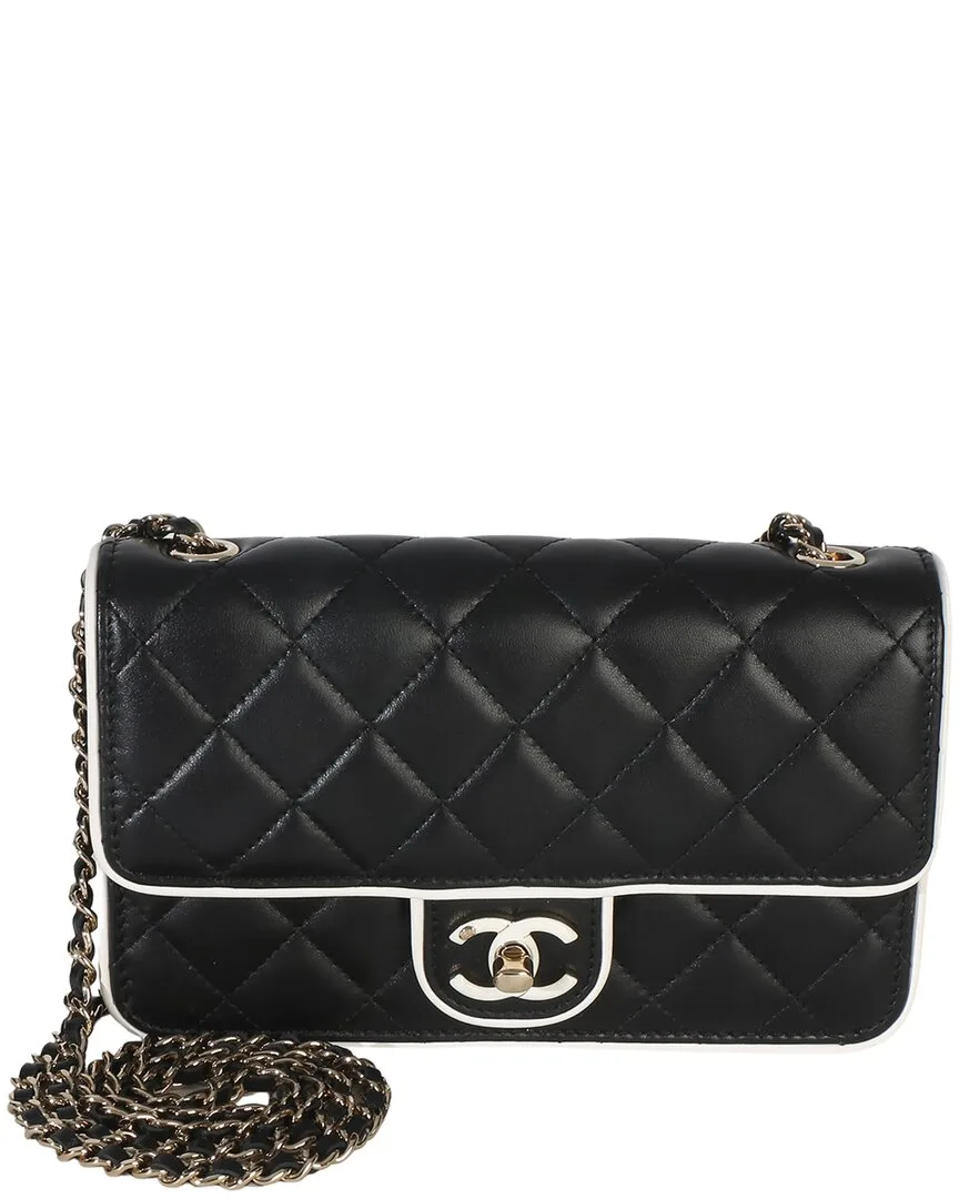 Black; White Leather 26P Quilted Resin Cc Flap Wallet on Chain (authentic Pre-Loved) by CHANEL