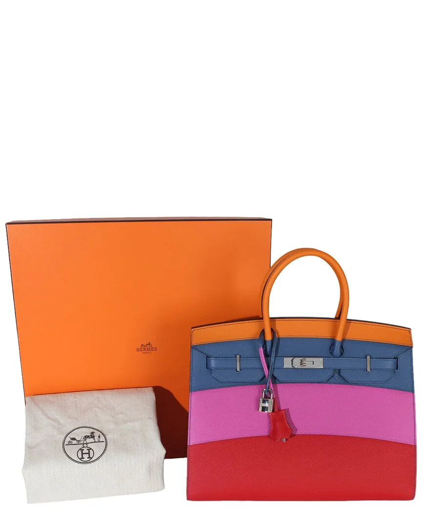 Multicolor Leather Agate Magnolia Rouge Casaque Epsom Sunset Sellier Birkin 35 Phw (authentic Pre-Loved)