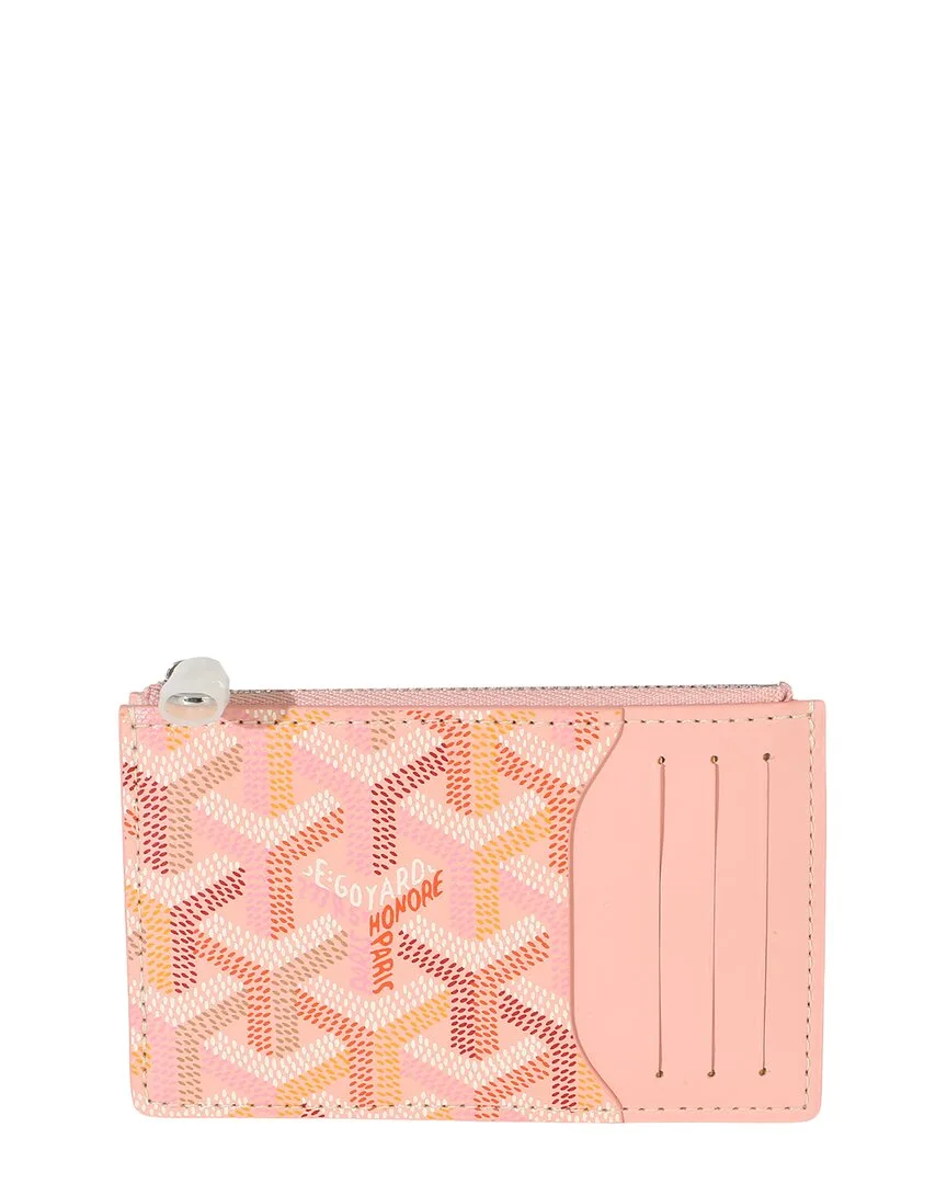 Pink Leather; Canvas Goyardine Bourbon Zip Card Holder (authentic Pre-Loved) by Goyard