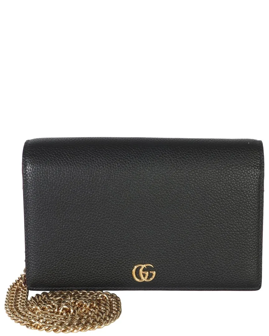 Black Leather Dollar Gg Chain Wallet (authentic Pre-Loved)