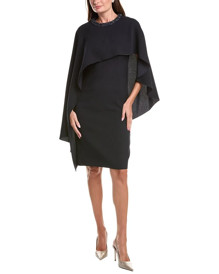 Crepe Jewel Neck Cape Dress by Teri Jon