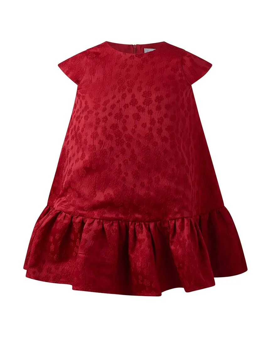 Red Petal Damask Drop Hem Dress by Rachel Riley