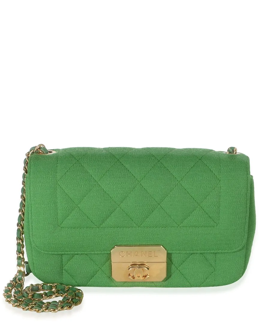 Green Quilted Jersey Chic with Me Mini Flap Bag (authentic Pre-Loved) by CHANEL